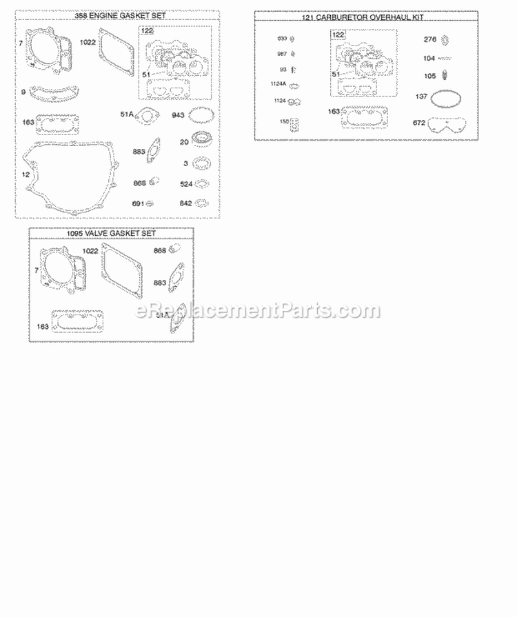EngineValve Gasket Set Carburetor Overhaul Kit Diagram and Parts List for 49L977-0001-G5  Briggs and Stratton Engine